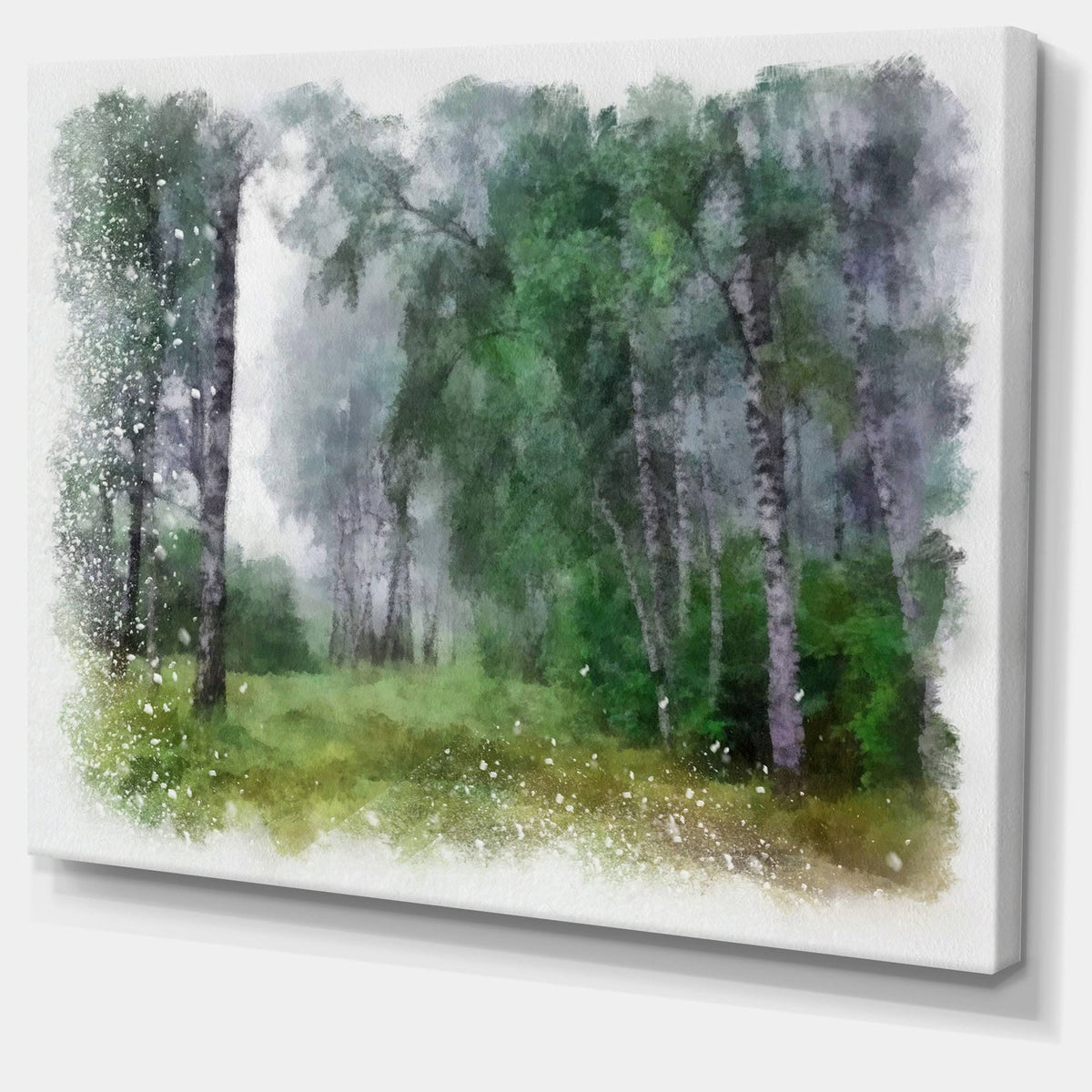 Green Forest Watercolor Drawing Large Landscape Canvas Art 32 in. Wide x 16 in. High F82456
