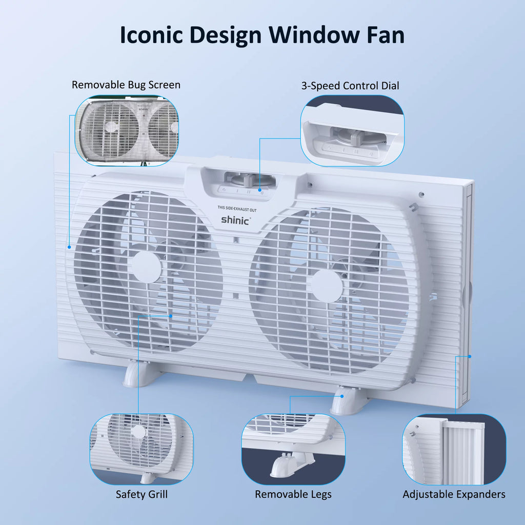 9 3-Speed Twin Window Fan with Bug Screen, White C963