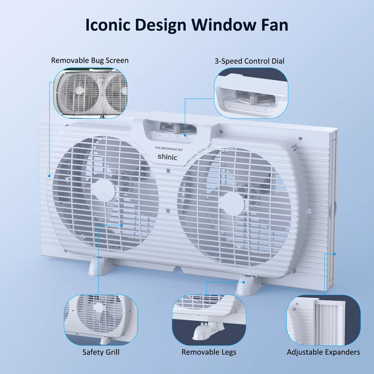 9 3-Speed Twin Window Fan with Bug Screen, White C963