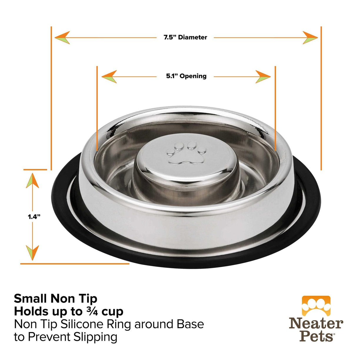 Stainless Steel Slow Feed Bowl Non-Tip & Non-Skid E3836