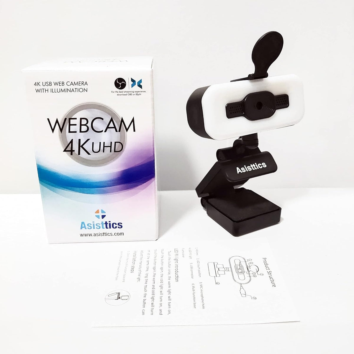 4K Webcam with Microphone and Ring Light L44300