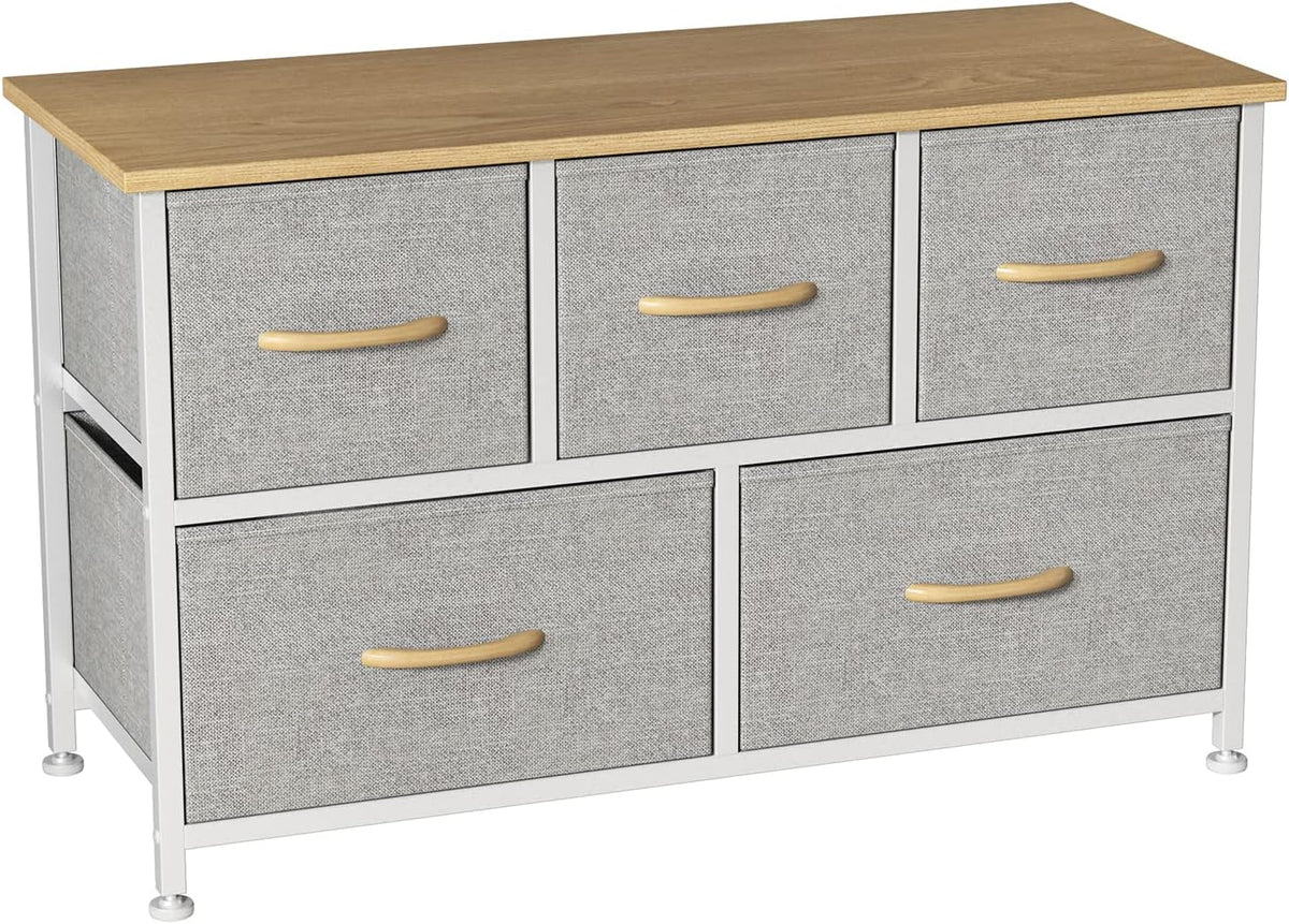 Black Rustic Brown 5 Drawer Fabric Dresser Q879745