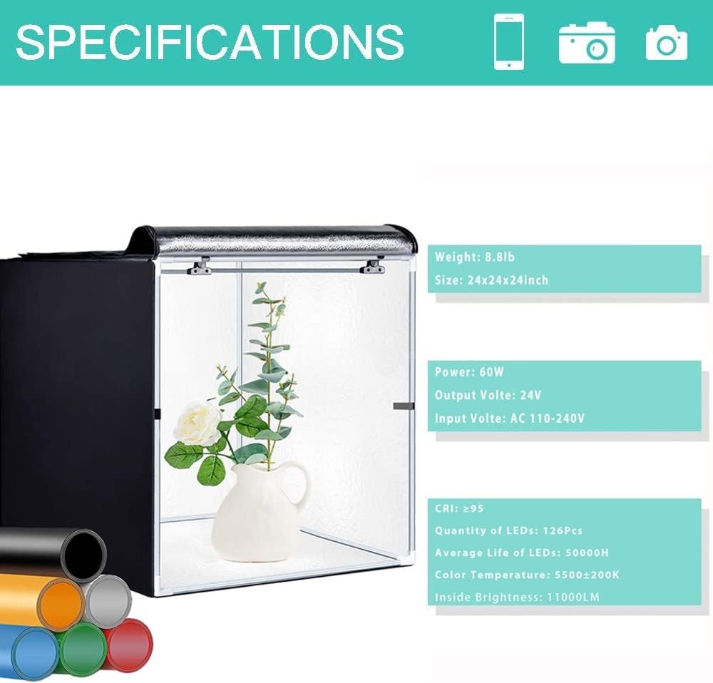 Portable Foldable 24 x 24 Inch Photo Studio Light Box Kit with LED Lights and 6 Color Backdrops O7535