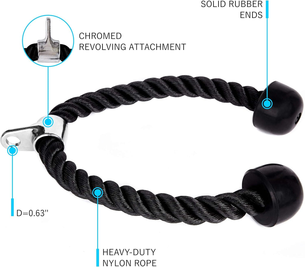 Cable Machine Attachment Set with Tricep Rope, Handles and V Row Handle A8902