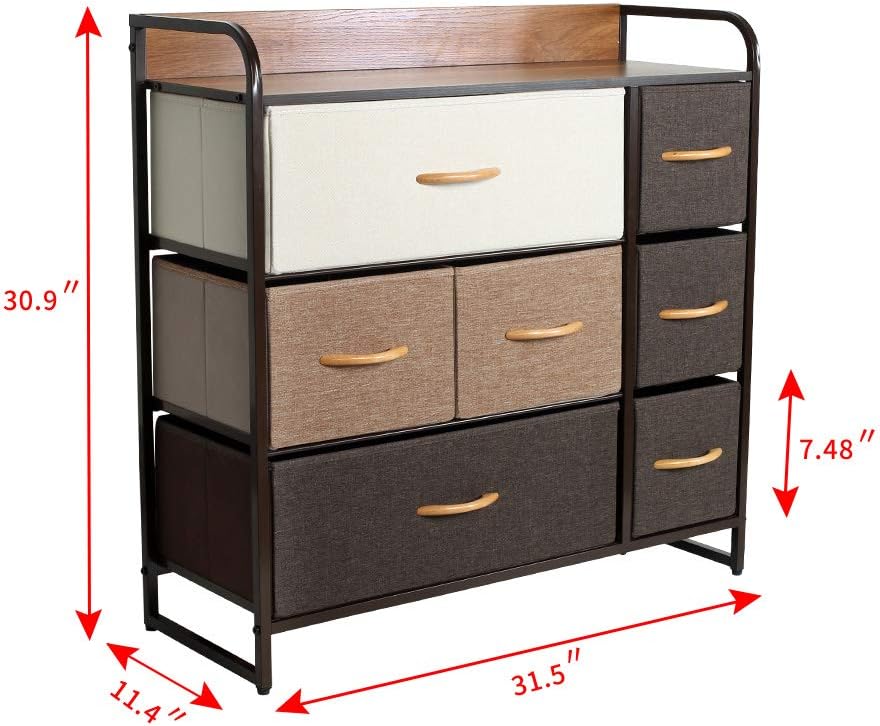 7 Drawer Fabric Storage Tower with Wood Top X419572