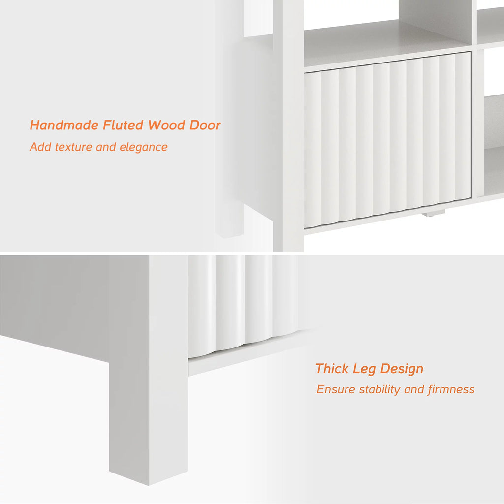 White Wood TV Stand with 6 Storage N146505