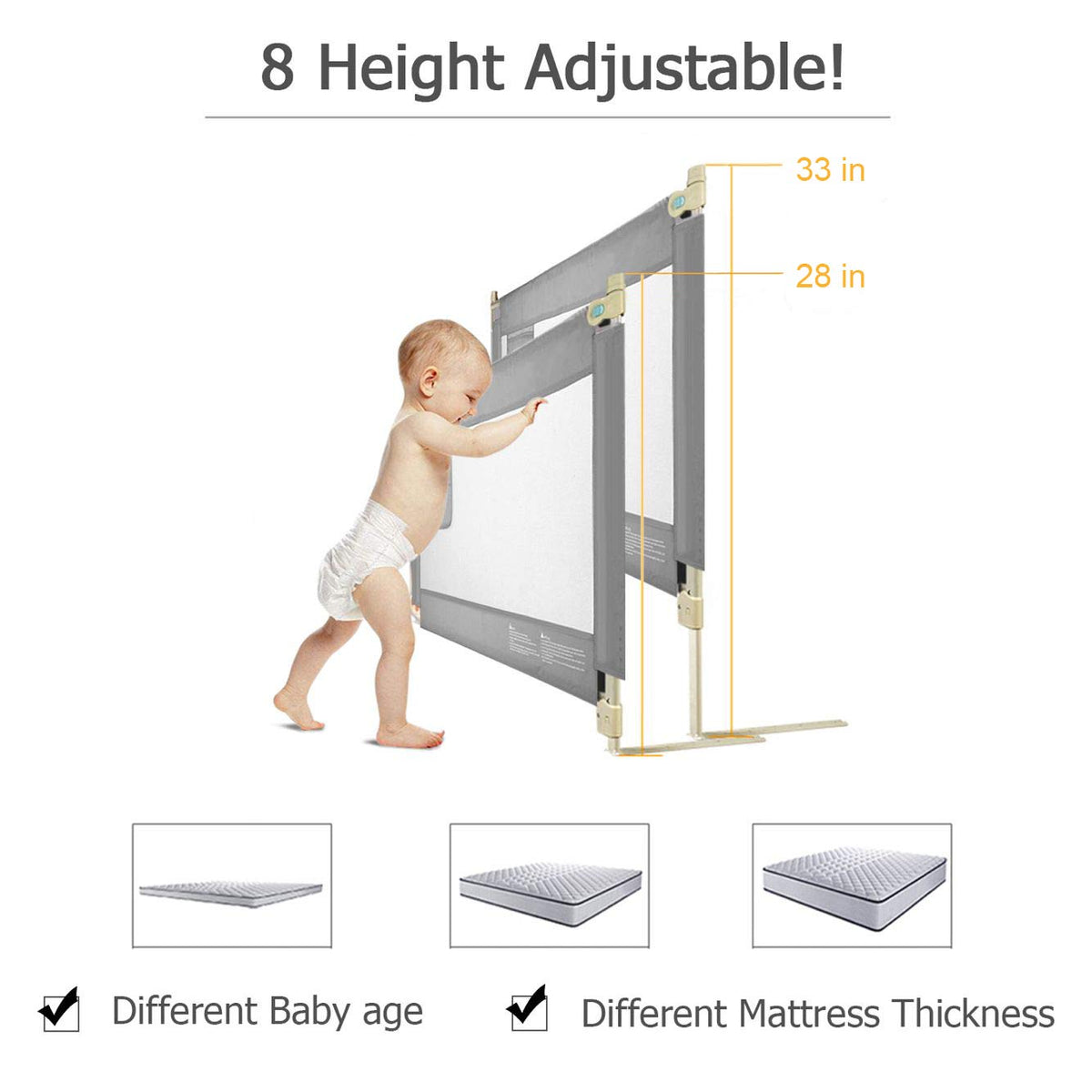 Toddler Bed Rail Guard with Double Lock F1429