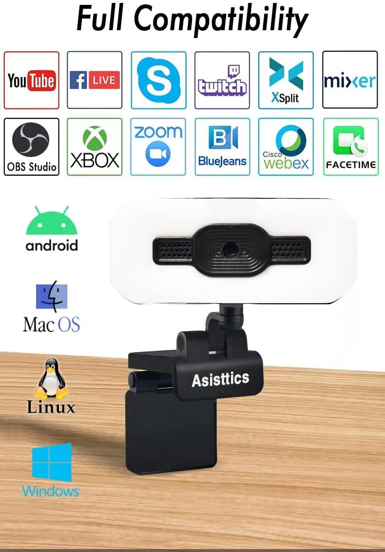 4K Webcam with Microphone and Ring Light L44300