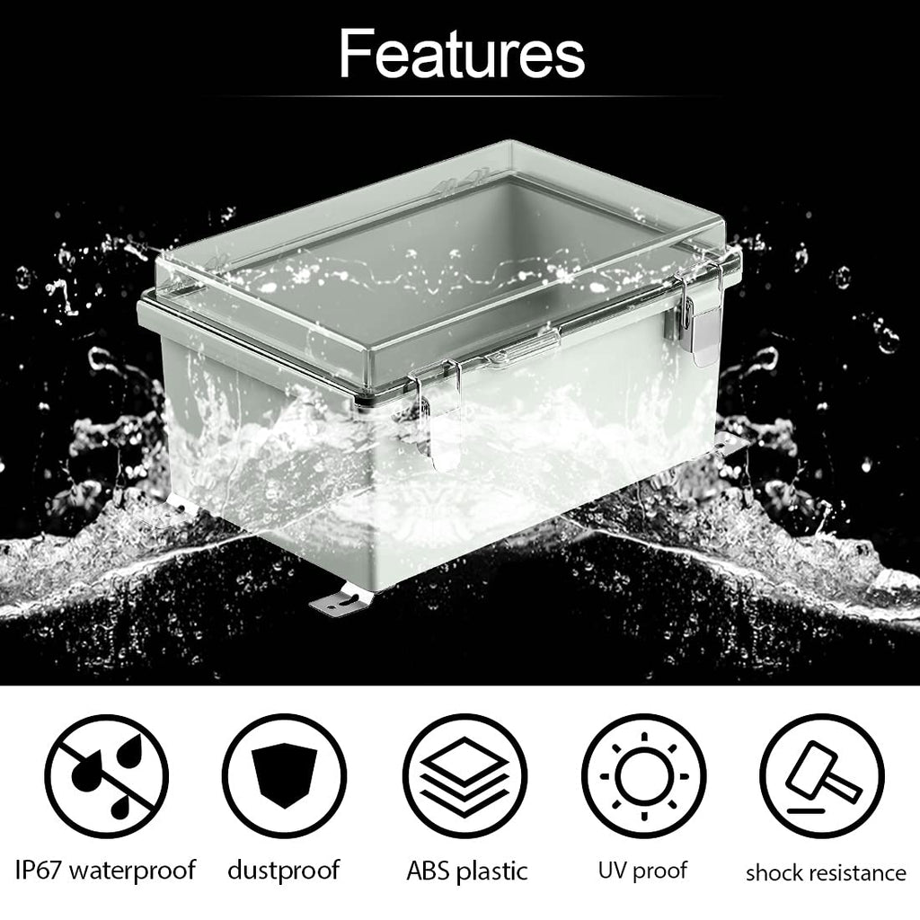 ABS IP67 Waterproof Junction Box with Mounting Plate 11.4x7.5x5.5 inch Pack of 2 T70776