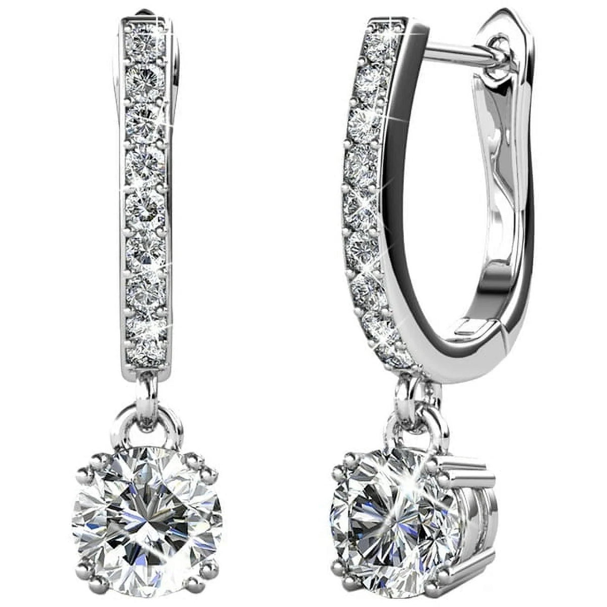 18k White Gold Plated Silver Crystal Drop Dangle Earrings P412