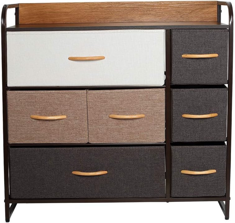 7 Drawer Fabric Storage Tower with Wood Top X419572