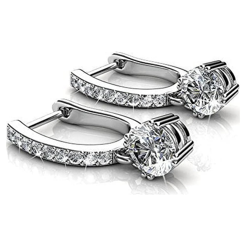 18k White Gold Plated Silver Crystal Drop Dangle Earrings P412