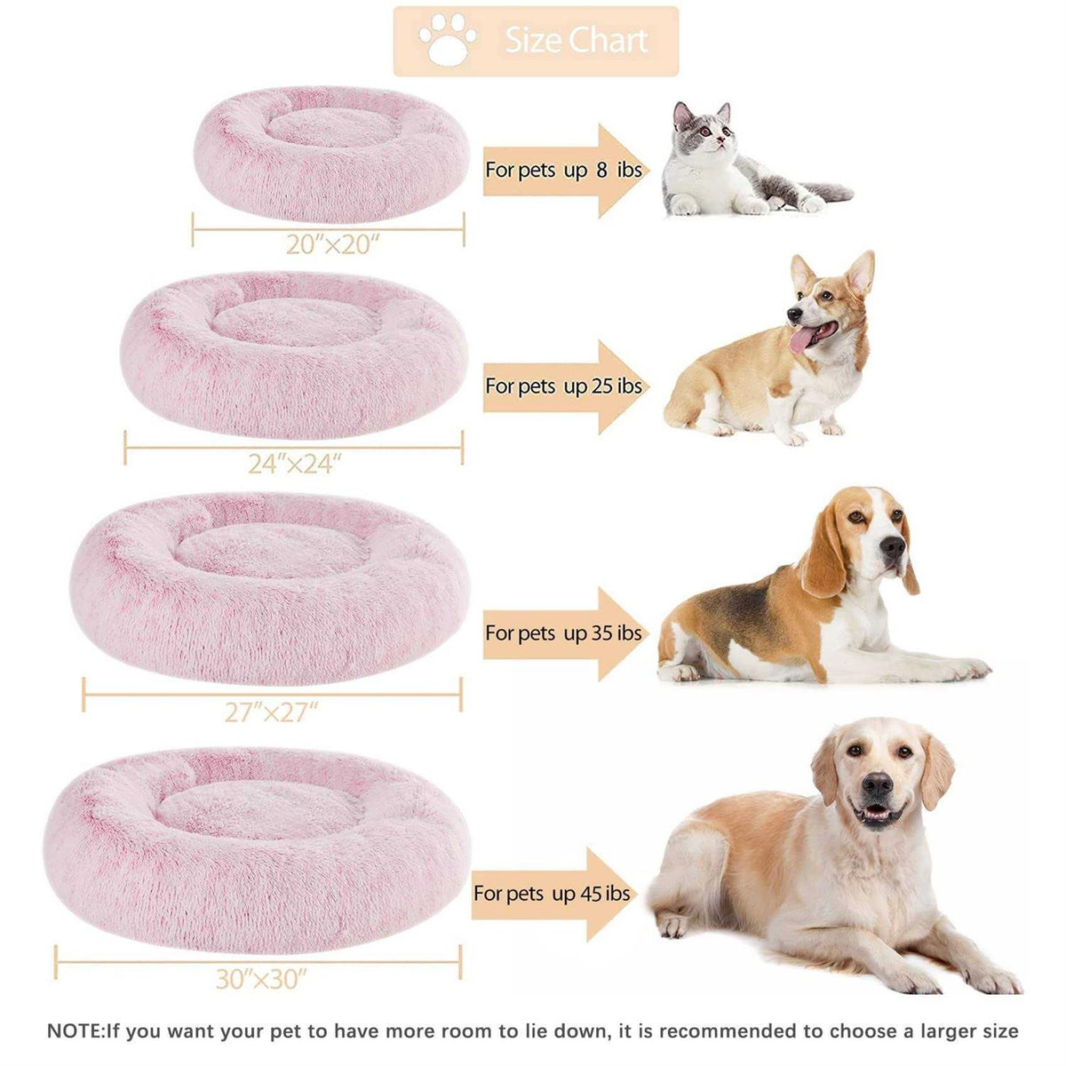 Small Dog Bed Donut Faux Fur Anti-Anxiety L190150