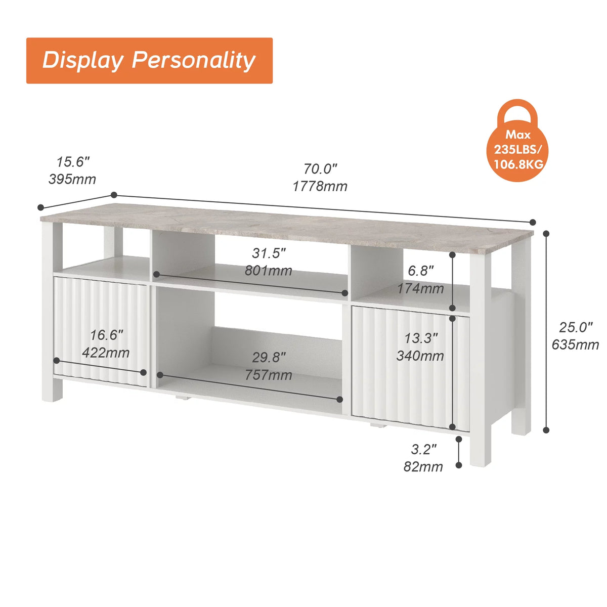 White Wood TV Stand with 6 Storage N146505