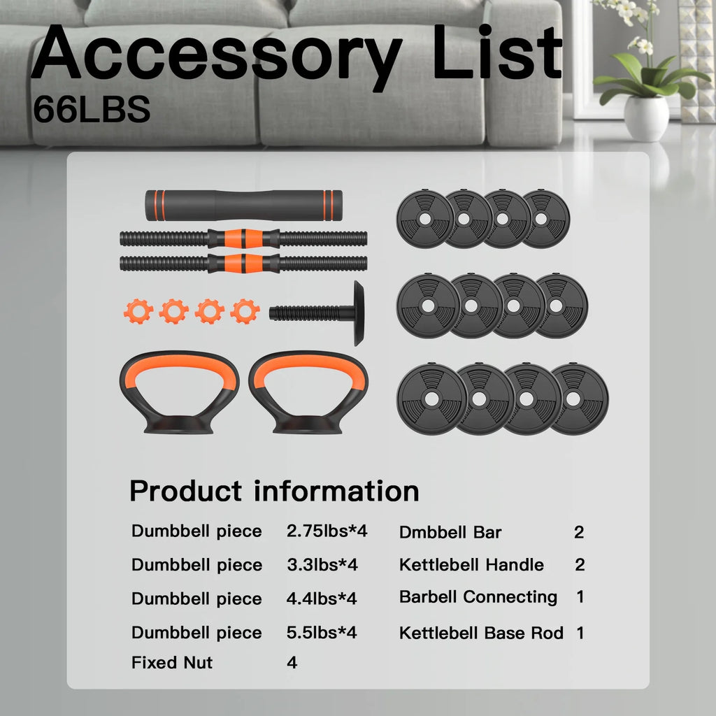 66LBS 4 in 1 Adjustable Dumbbell Set with Connecting Rod T59125