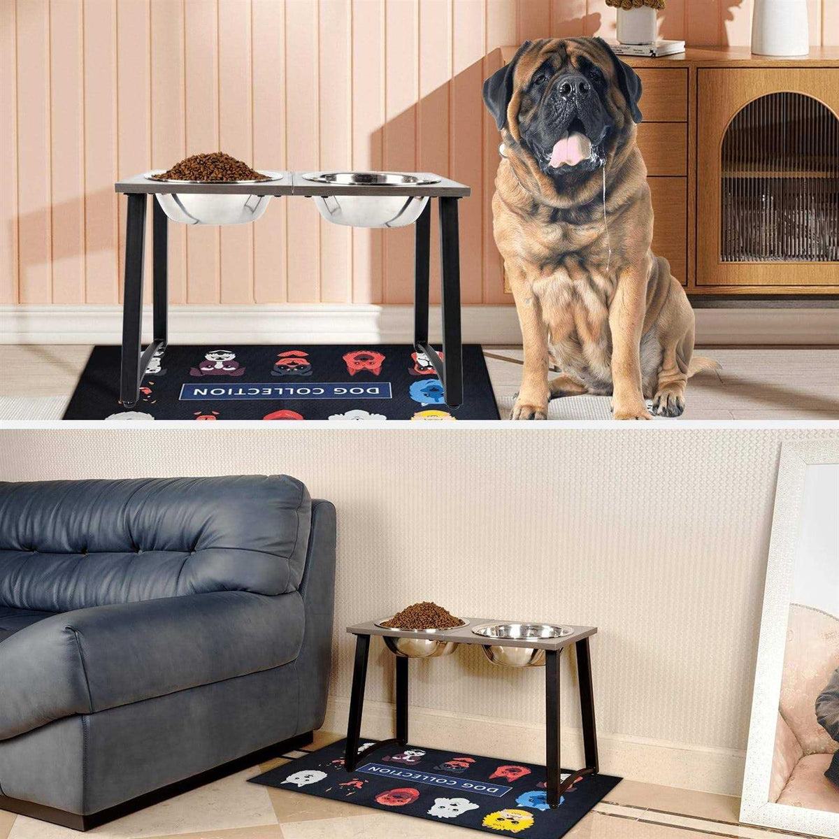 Elevated Dog Bowls with 2 Stainless Steel Bowls and Slow Feeder N526717