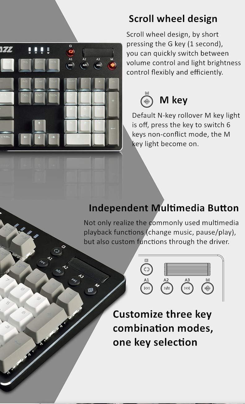 Mechanical Gaming Keyboard Blue Switches PBT Keycaps White Backlit H573