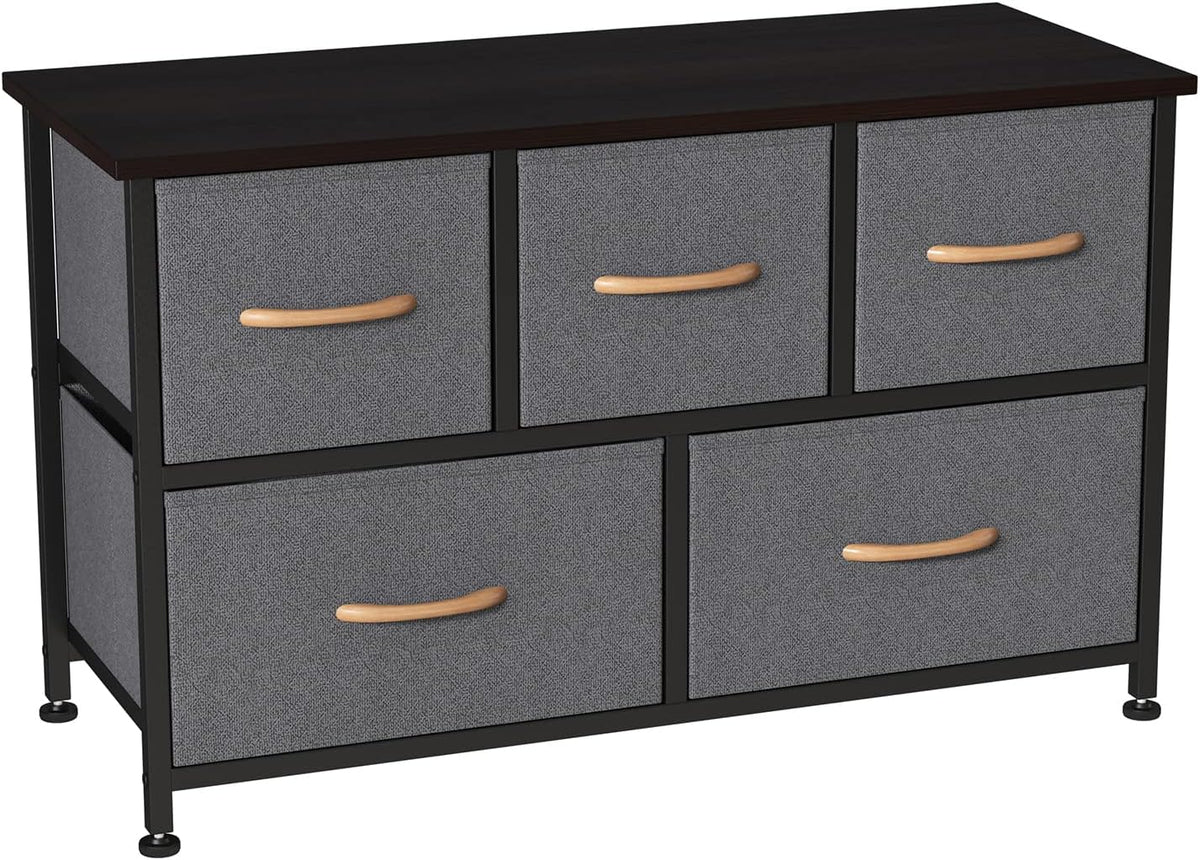 Black Rustic Brown 5 Drawer Fabric Dresser Q879745