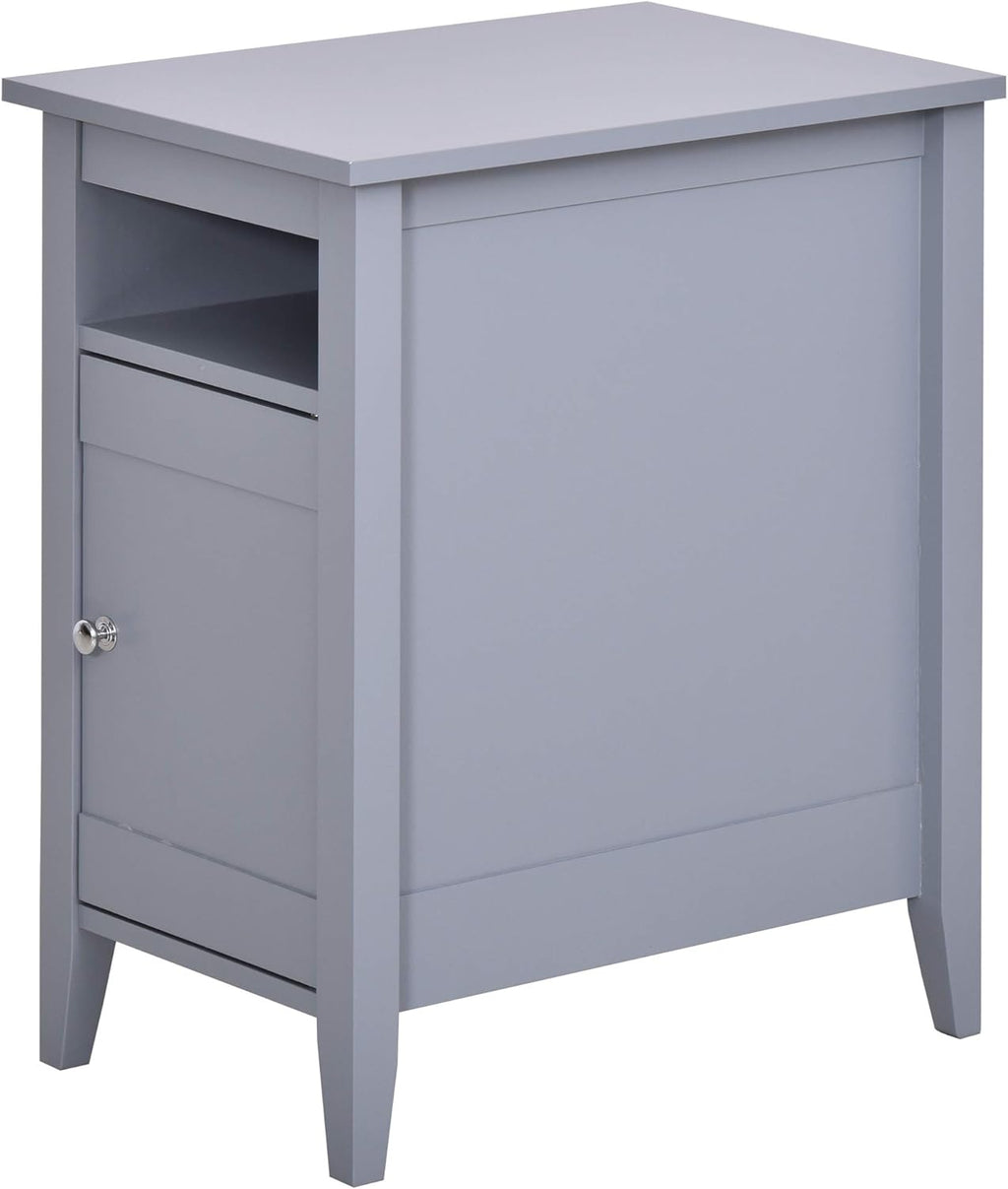 Grey 3-Tier Wooden Nightstand with Pullout Shelf and Door Cabinet T3207
