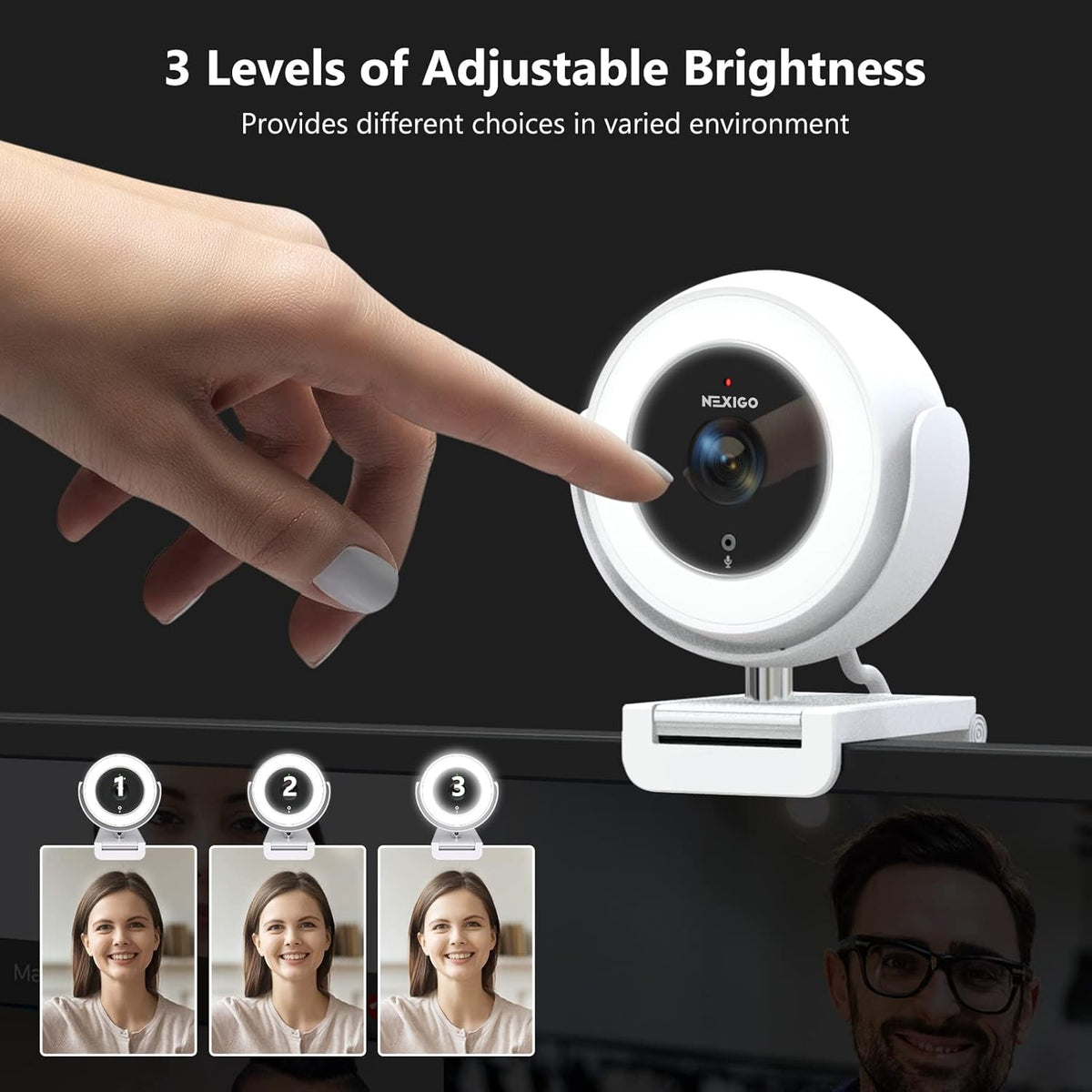 1080P Zoomable Webcam with Remote Control, Privacy Cover, White F62376