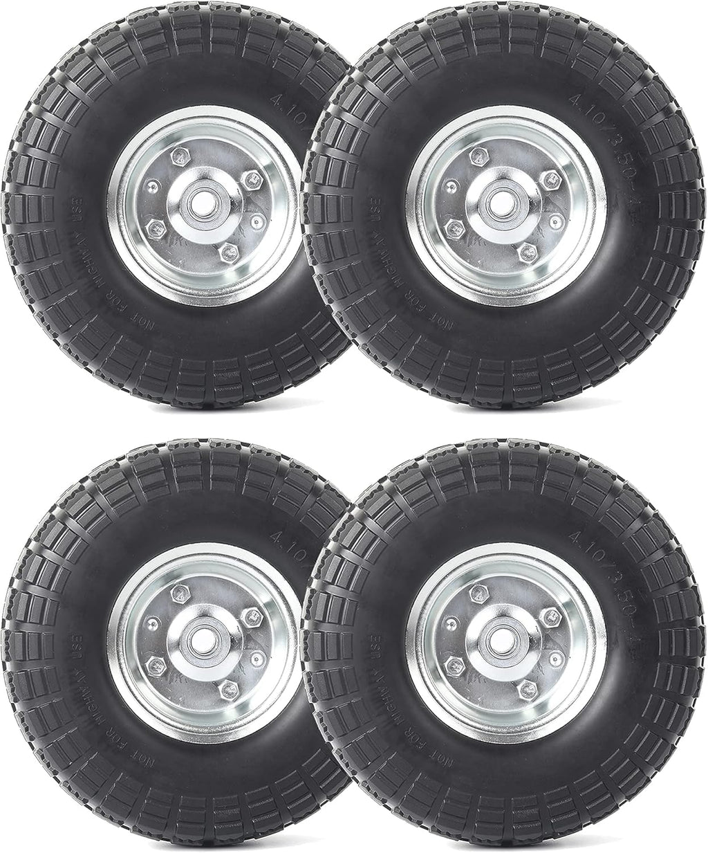 10-Inch Solid Rubber Tires and Wheels 4-Pack Z2130