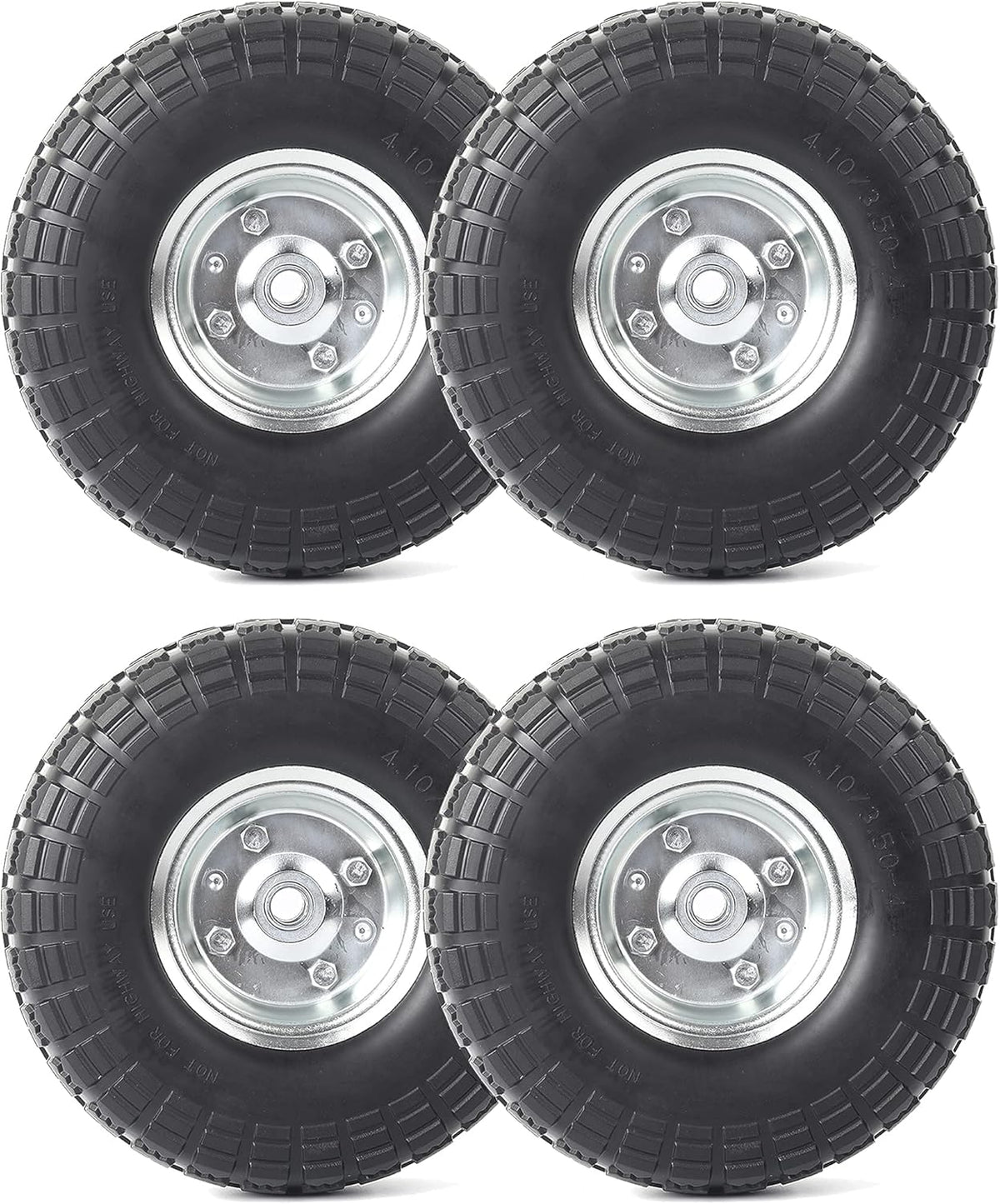 10-Inch Solid Rubber Tires and Wheels 4-Pack Z2130