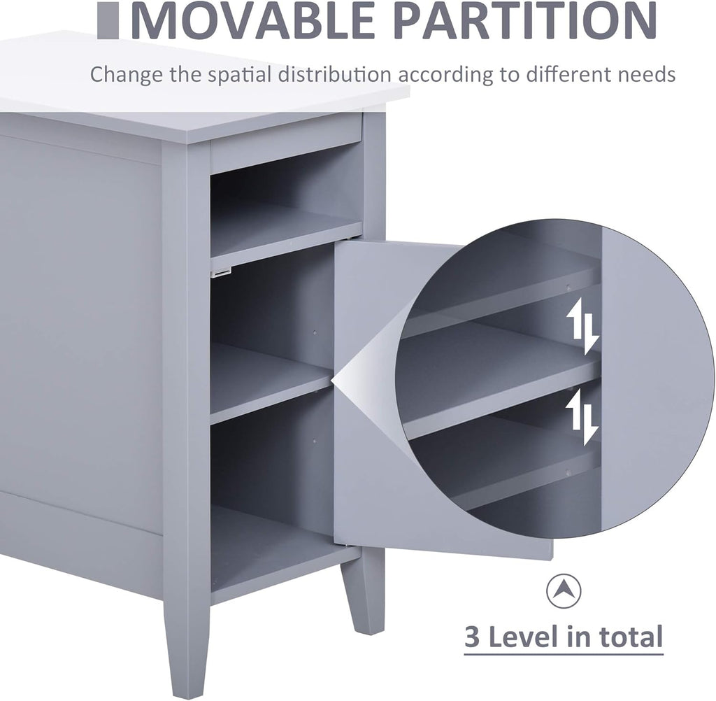 Grey 3-Tier Wooden Nightstand with Pullout Shelf and Door Cabinet T3207