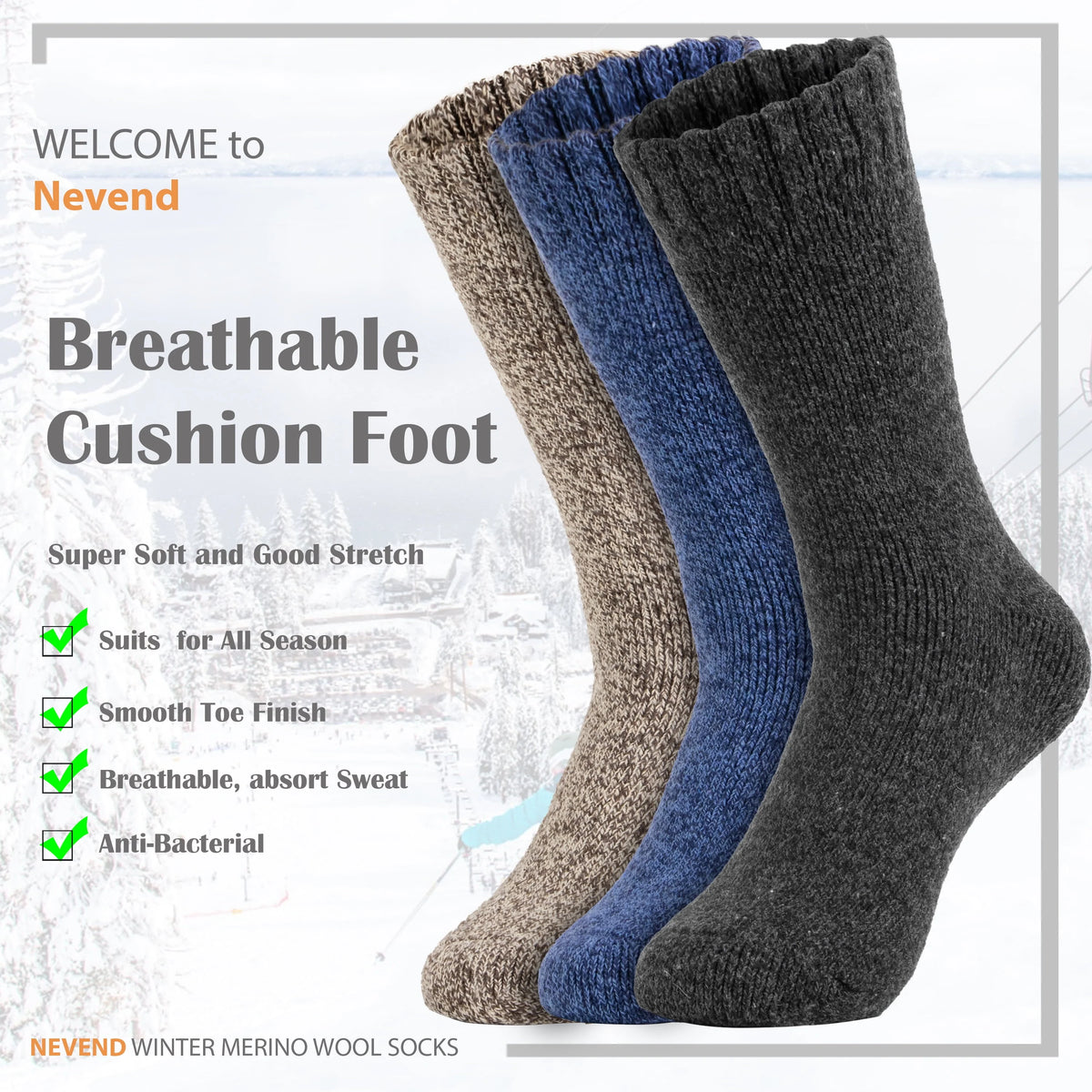 6 Pairs Wool Merino Thermal Boot Socks Size 10-13 T897404