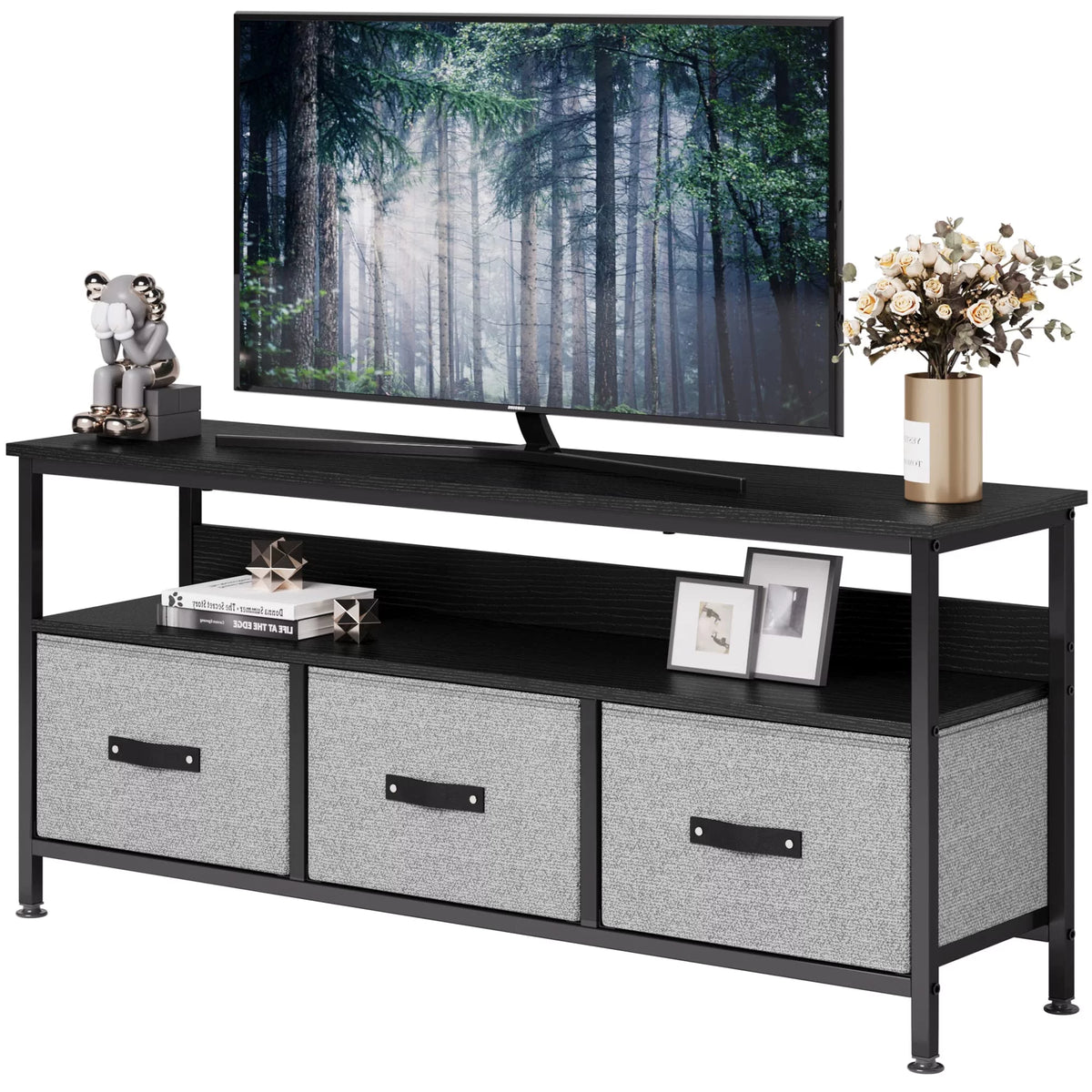 Grey Dresser TV Stand with Drawers and Shelves L25324