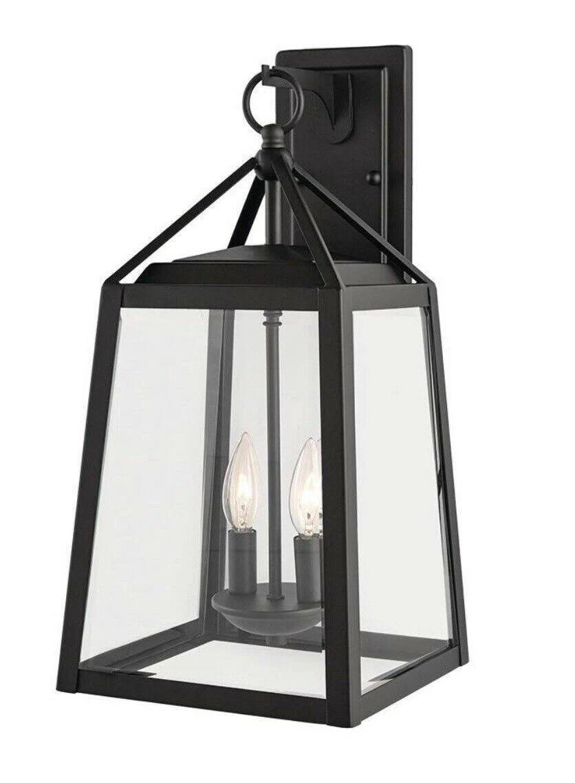 2-Light Black Outdoor Wall Lantern with Beveled Glass G31135