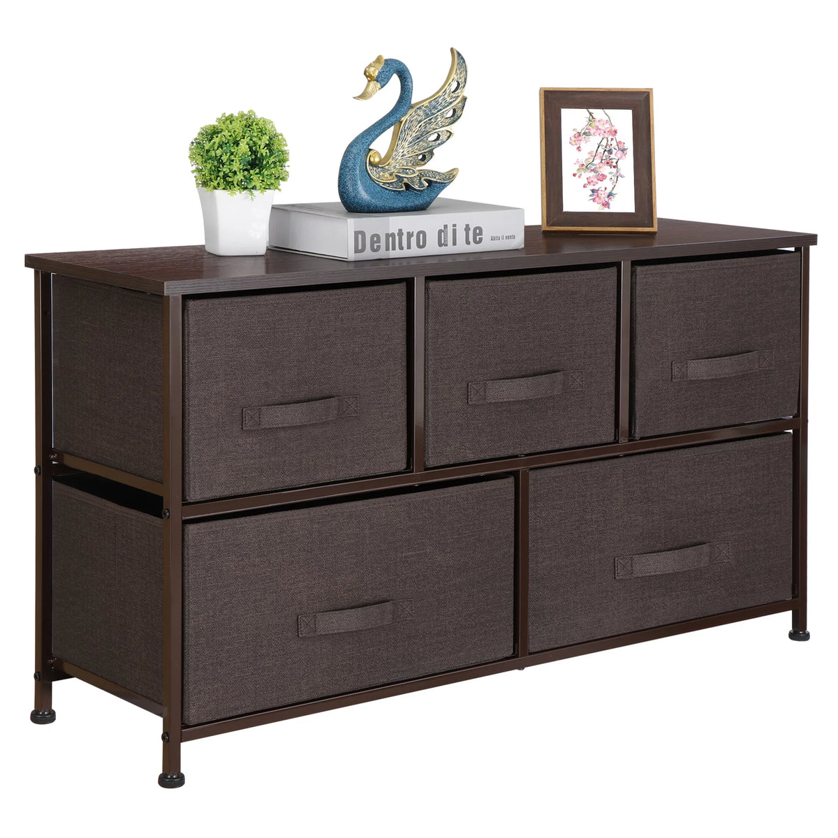 Brown 5 Drawer Fabric Dresser N930