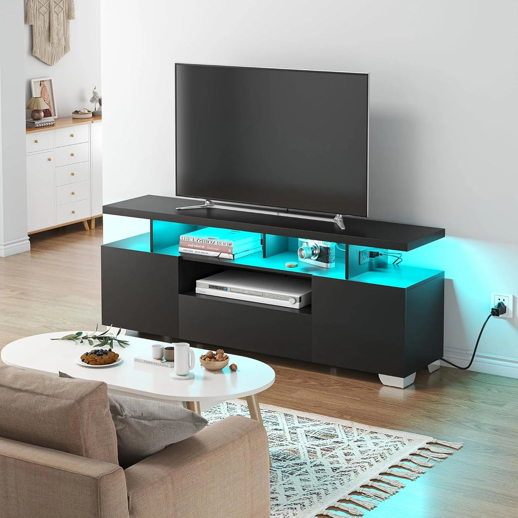 Modern TV Stand with Power Outlet and LED Lights G14383