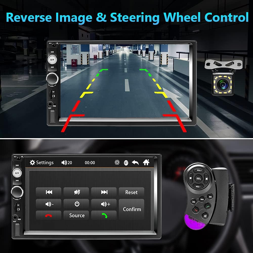 Double Din Car Stereo with Bluetooth, 7 Inch Touch Screen Car Radio MP5 Player with Backup Camera F67855