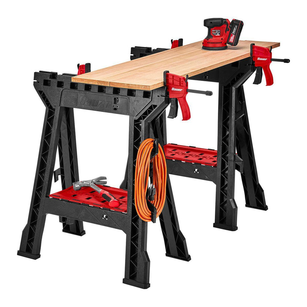 Polypropylene Folding Sawhorse with Bar Clamp, 500 lb. Capacity Y5061