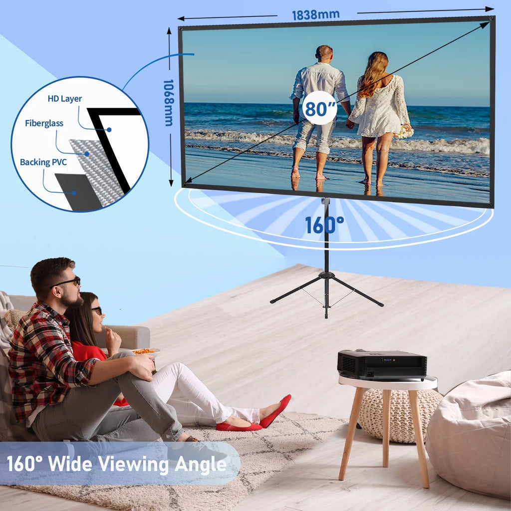 Portable Projector Screen with Stand, 80 Inch 16:9 Tripod Projection Screen P793983