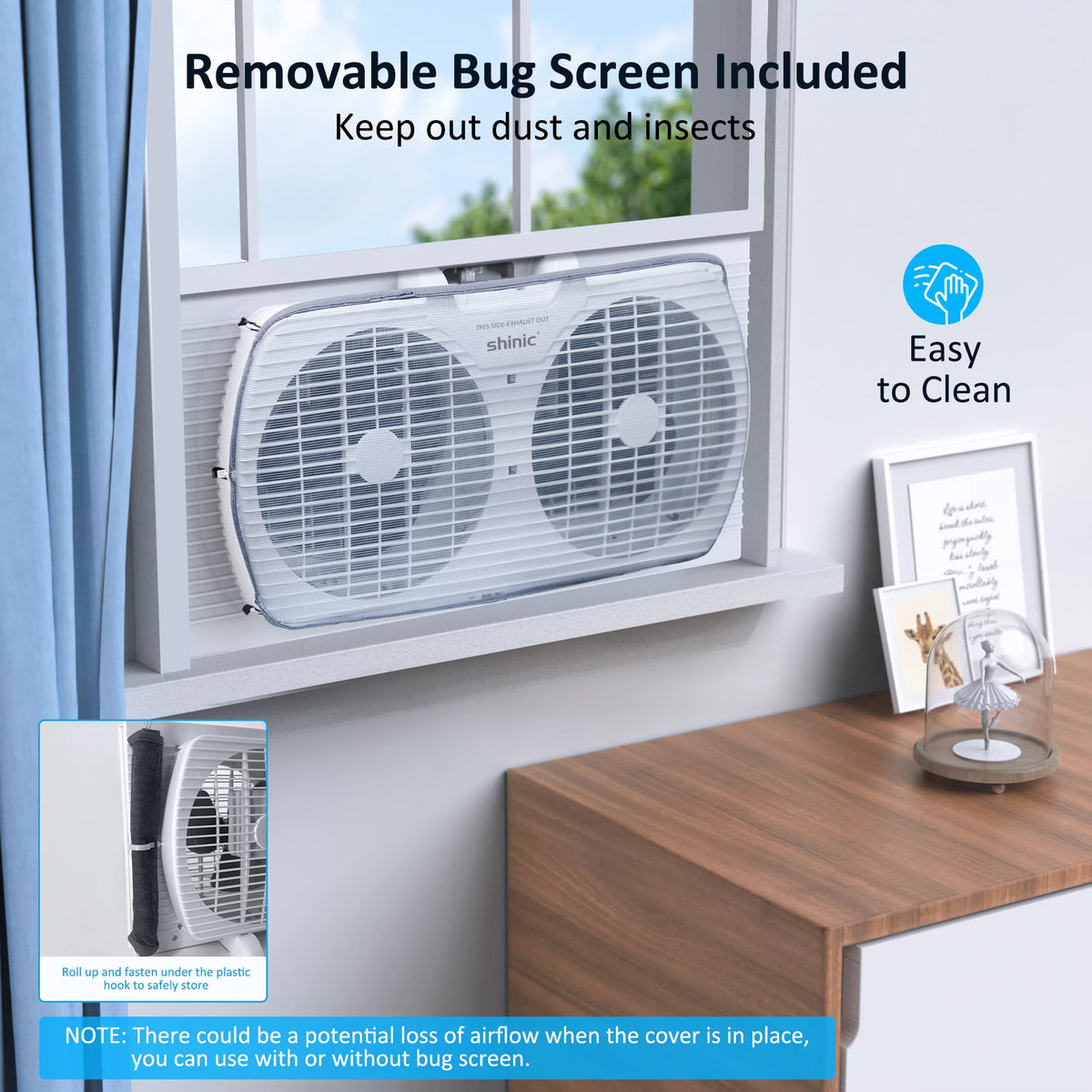 9 3-Speed Twin Window Fan with Bug Screen, White C963