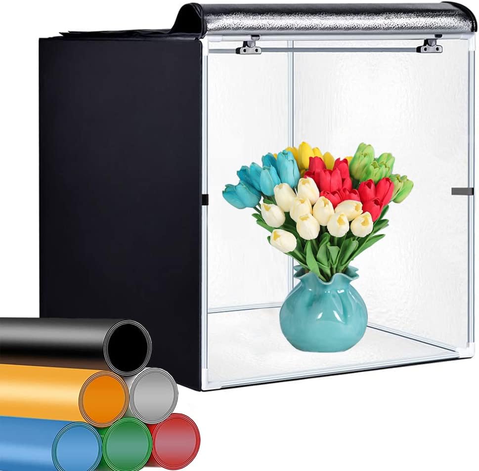 Portable Foldable 24 x 24 Inch Photo Studio Light Box Kit with LED Lights and 6 Color Backdrops O7535