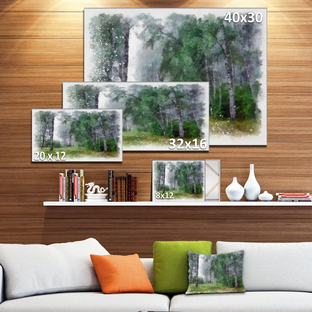 Green Forest Watercolor Drawing Large Landscape Canvas Art 32 in. Wide x 16 in. High F82456