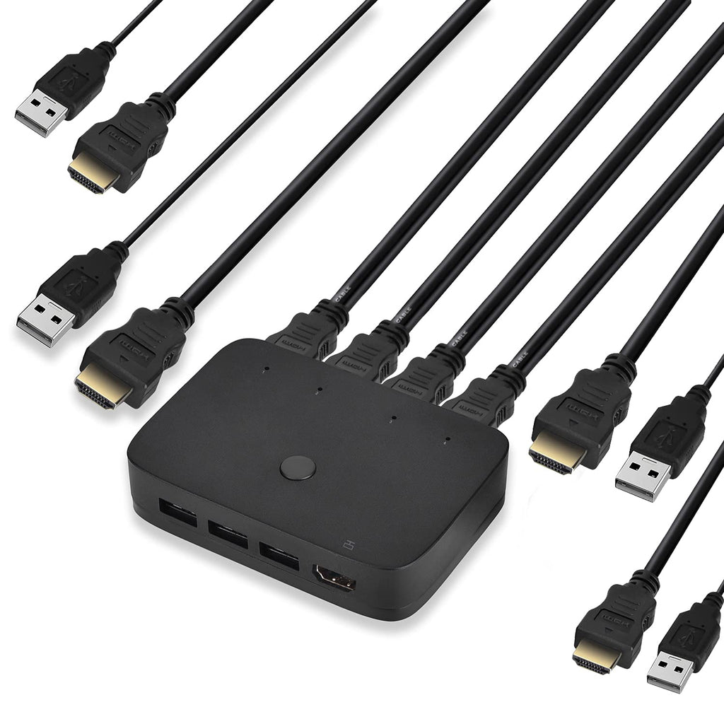 HDMI KVM Switch 4 Port with 4 HDMI Cables, 3 USB 2.0 Hub, 4K@30Hz N40464