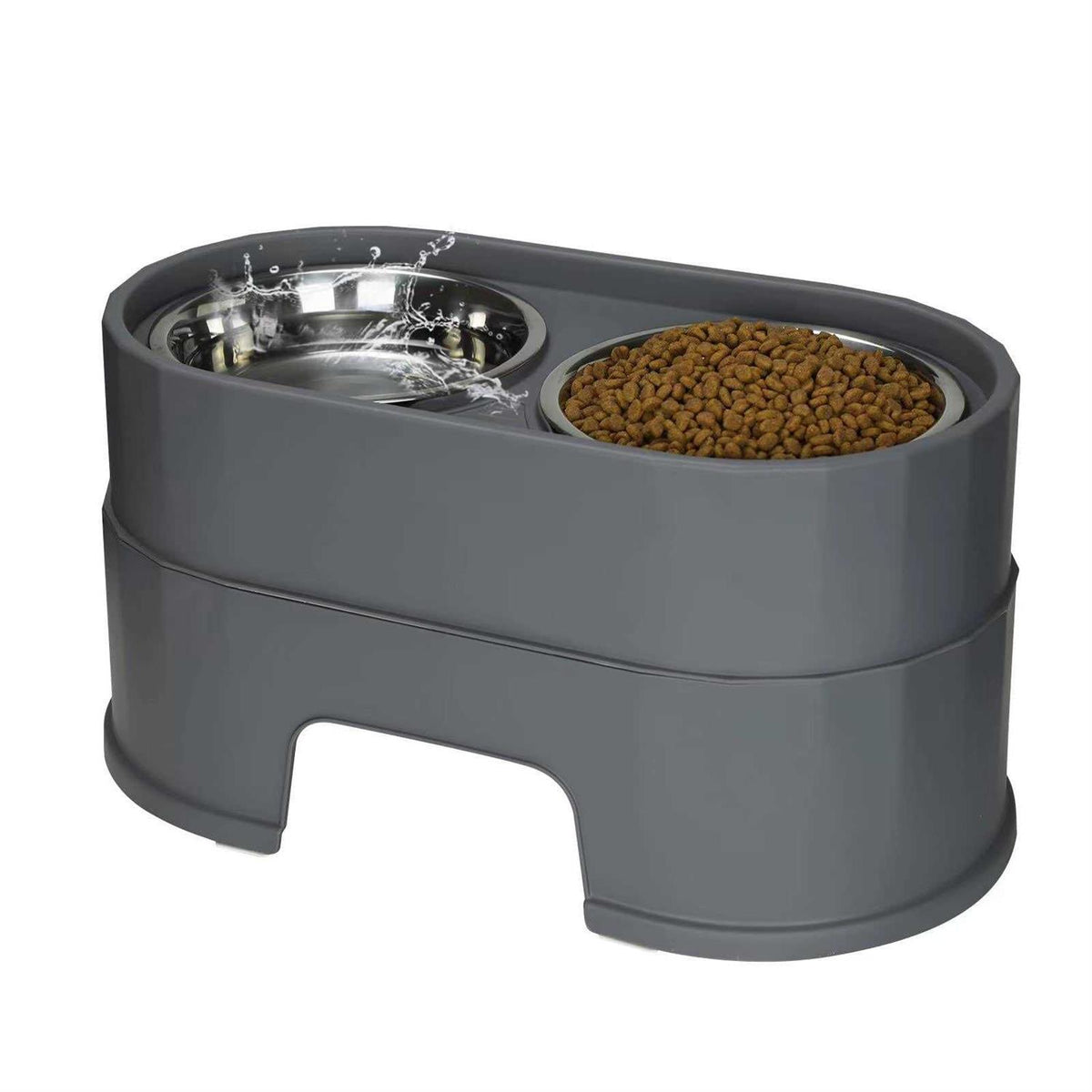 Raised Stainless Steel Dog Bowls Adjustable Double Bowl with Stand C540688