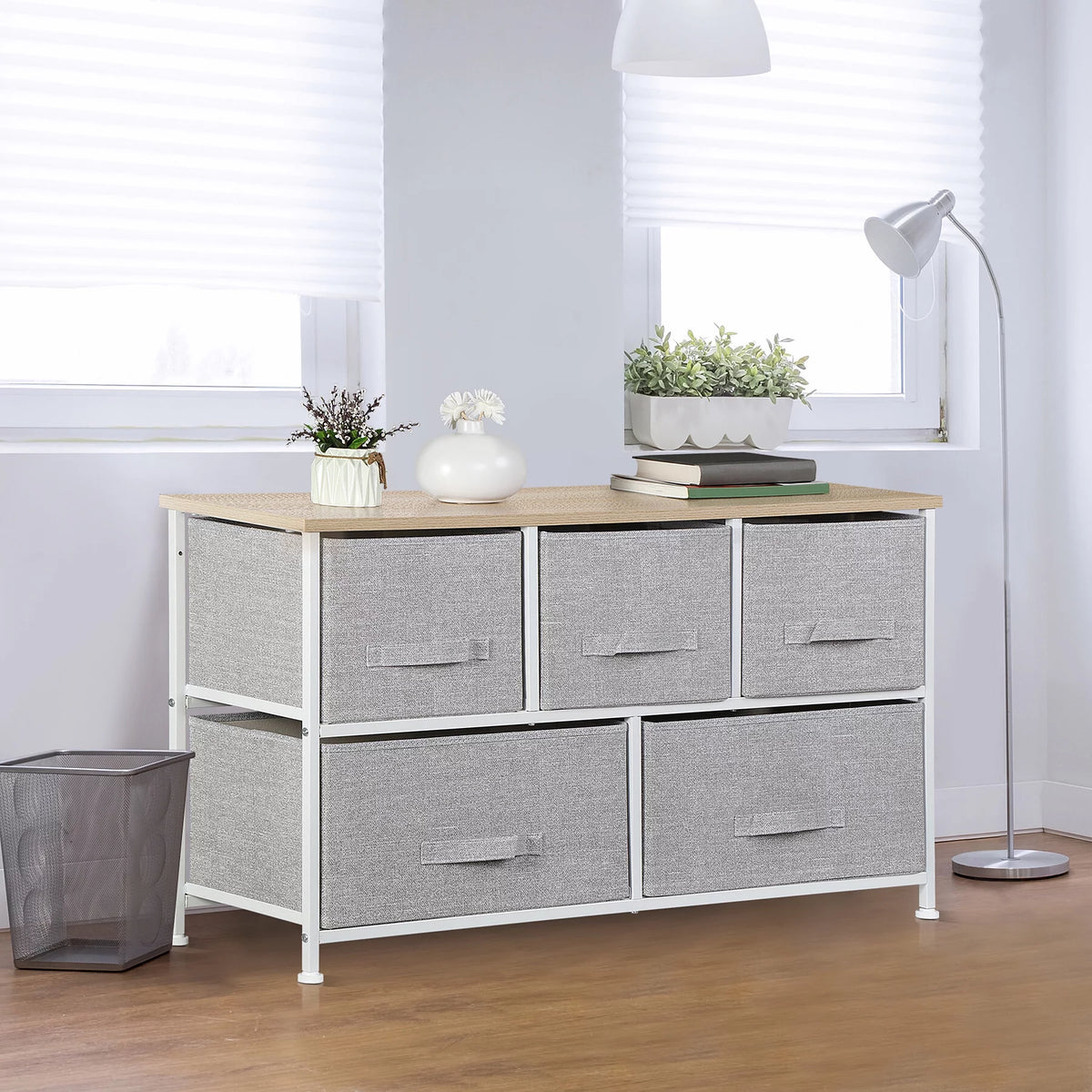 Brown 5 Drawer Fabric Dresser N930
