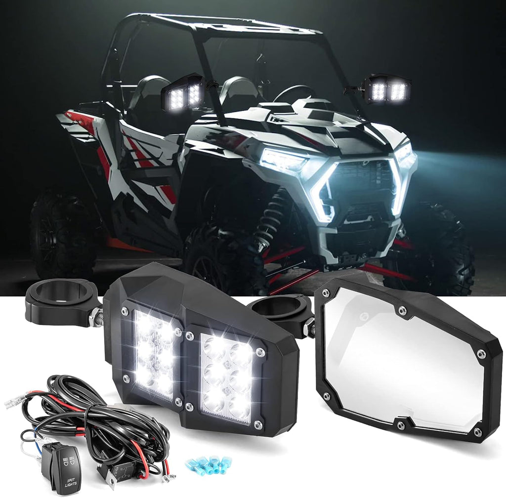 UTV Side Rear View Mirror with LED Light and Wiring Kit Q185409