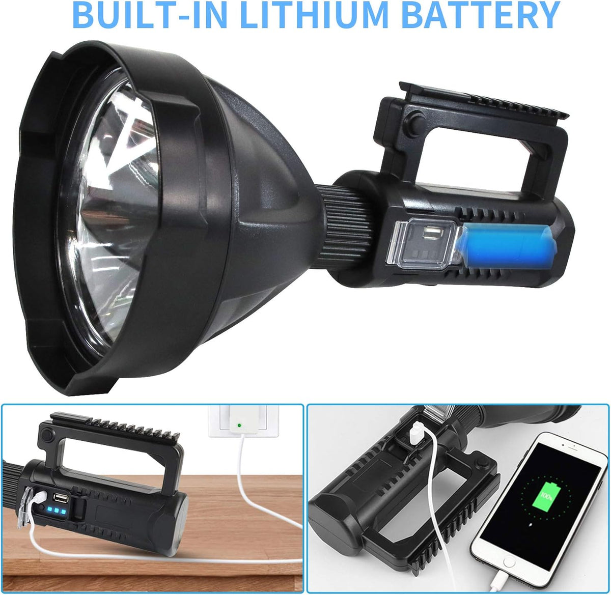 Rechargeable LED Spotlight Flashlight 90000 High Lumens IPX5 Waterproof with Tripod U877395