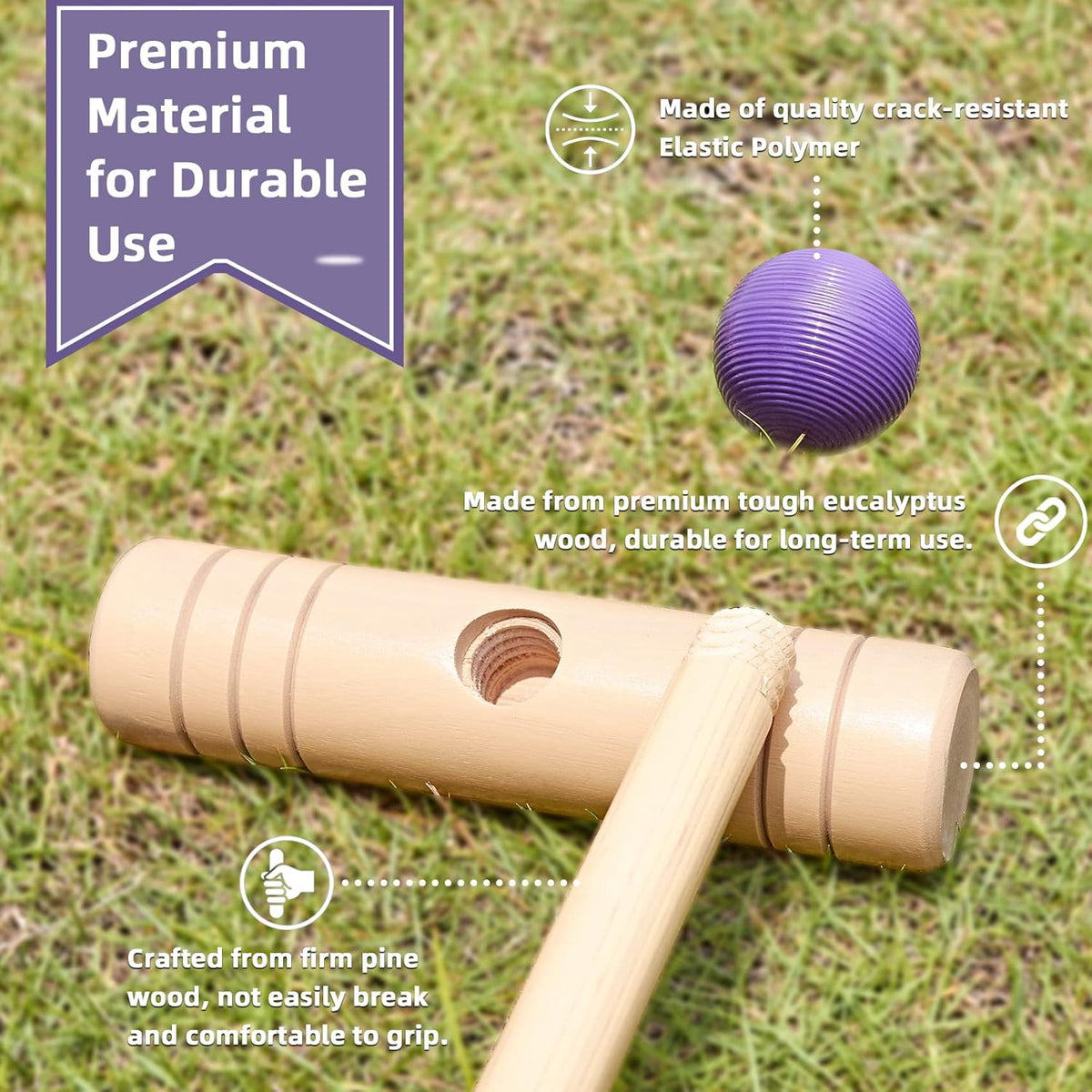 32In Six Player Croquet Set with Pine Wooden Mallets and Carry Bag G15184