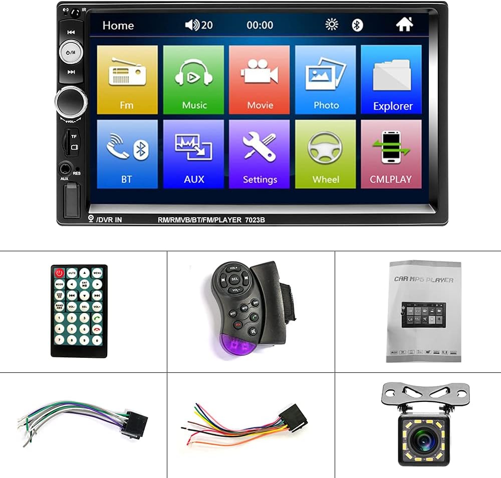 Double Din Car Stereo with Bluetooth, 7 Inch Touch Screen Car Radio MP5 Player with Backup Camera F67855