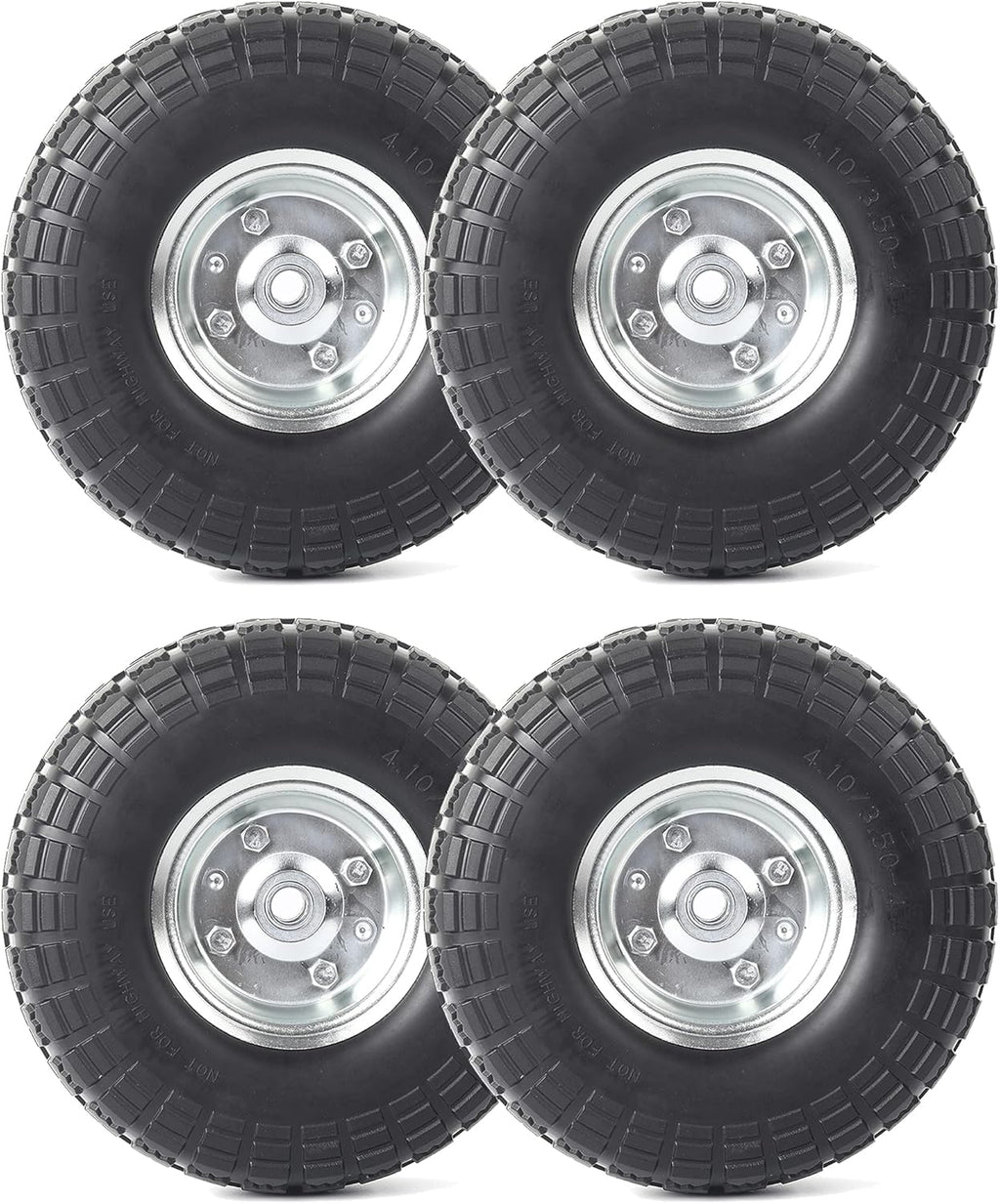 10-Inch Solid Rubber Tires and Wheels 4-Pack Z2130