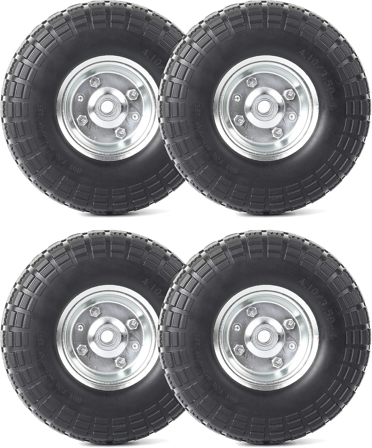 10-Inch Solid Rubber Tires and Wheels 4-Pack Z2130