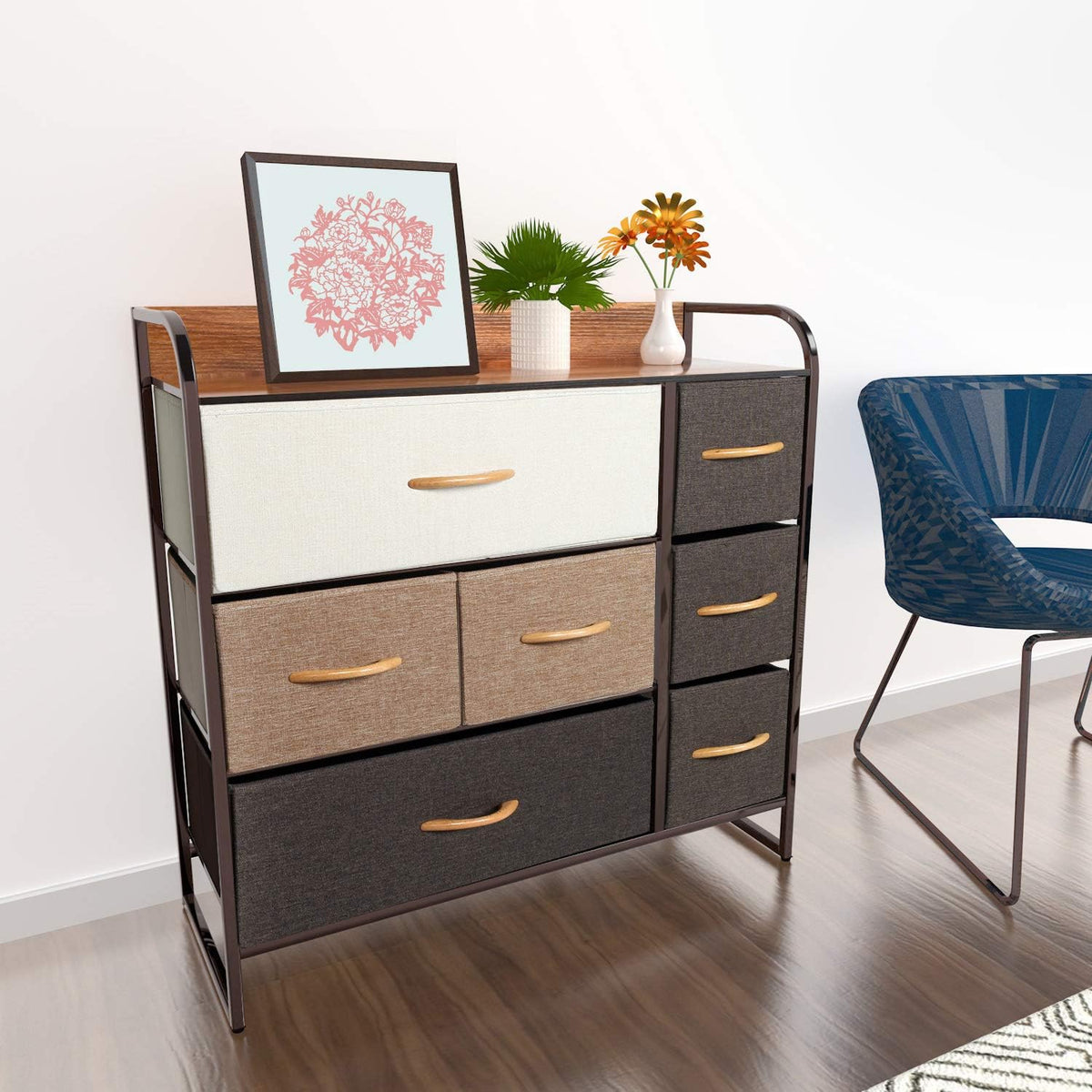 7 Drawer Fabric Storage Tower with Wood Top X419572