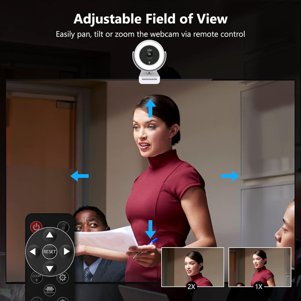 1080P Zoomable Webcam with Remote Control, Privacy Cover, White F62376