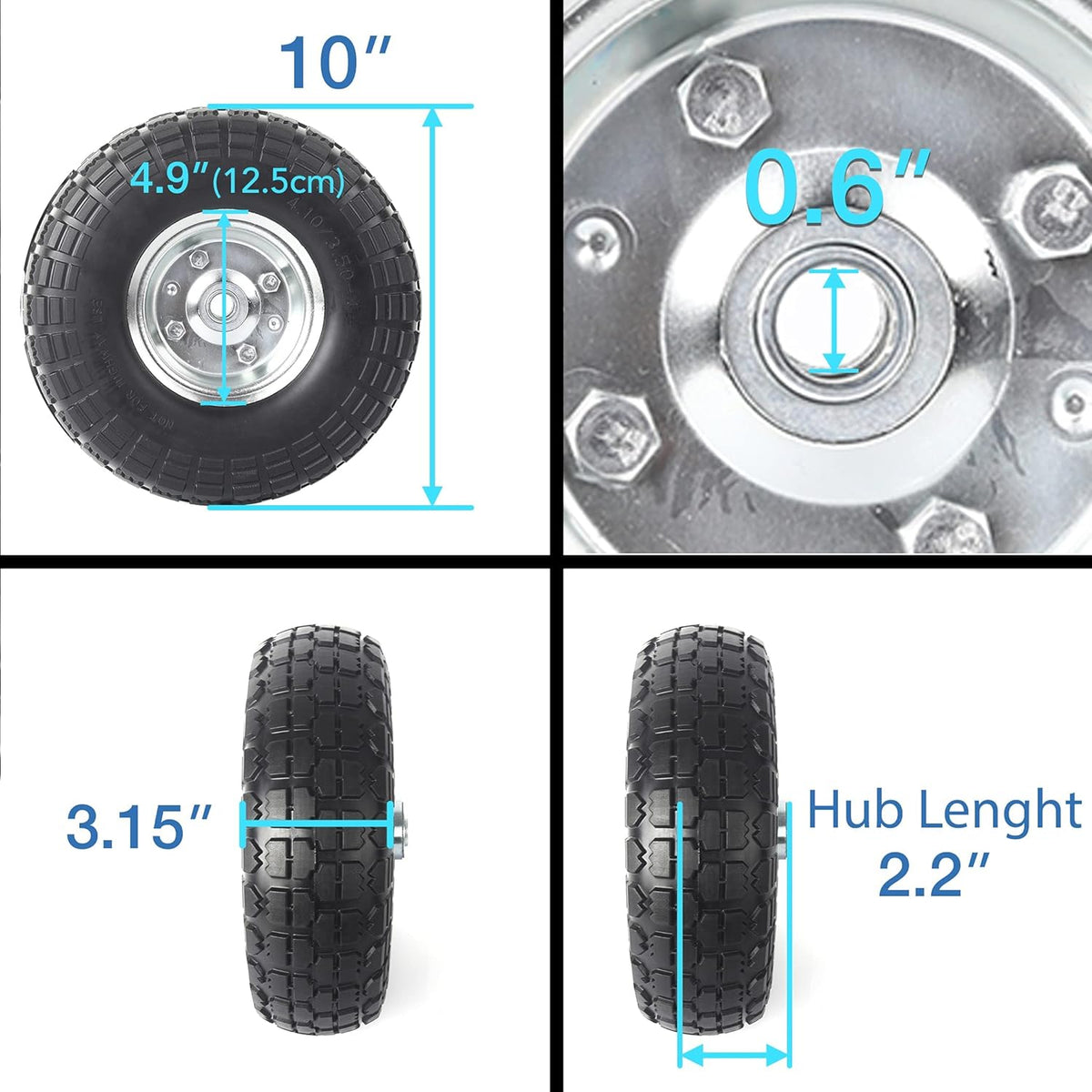 10-Inch Solid Rubber Tires and Wheels 4-Pack Z2130